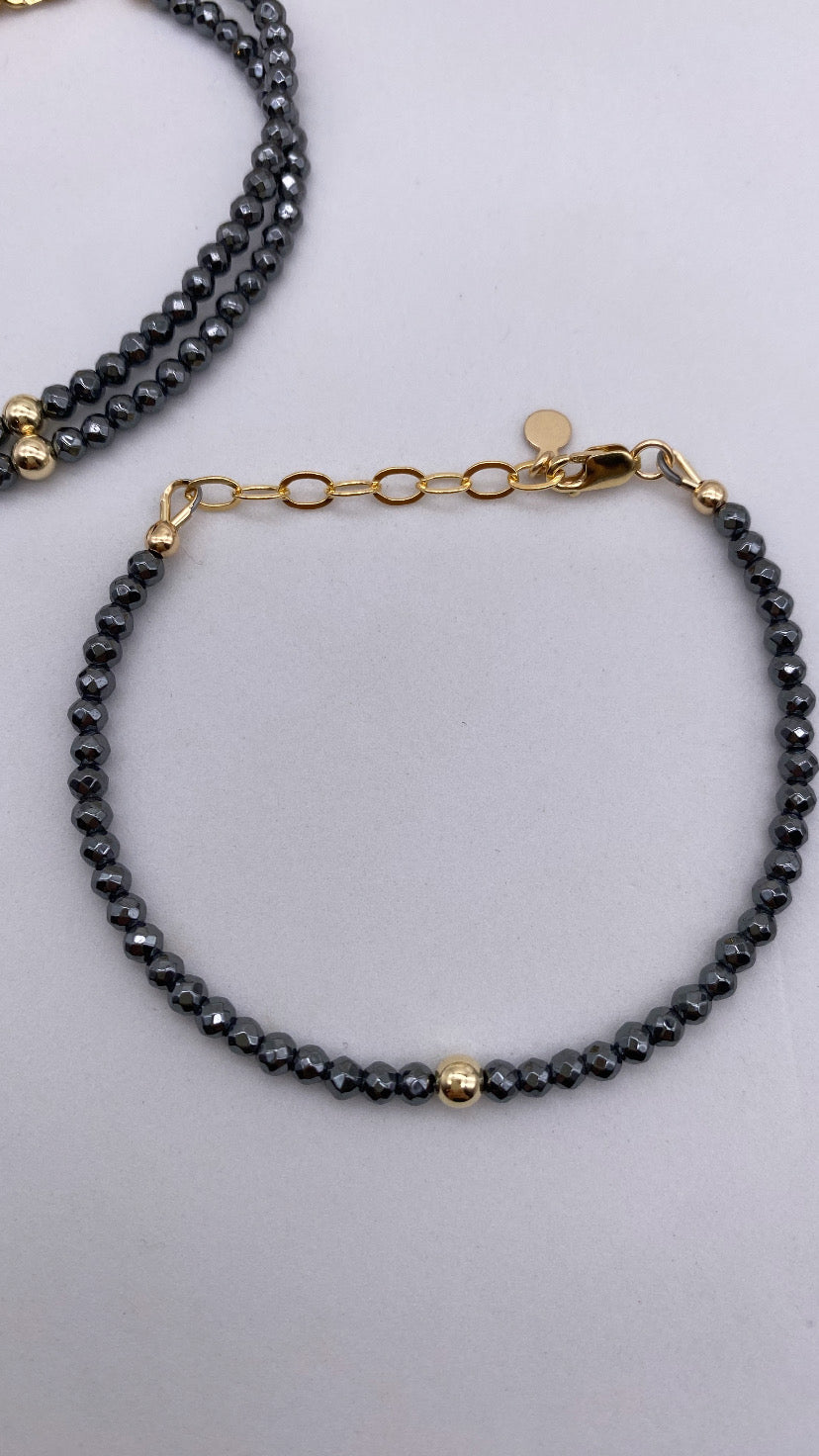 Hematite with 4MM Gold bead Bracelet