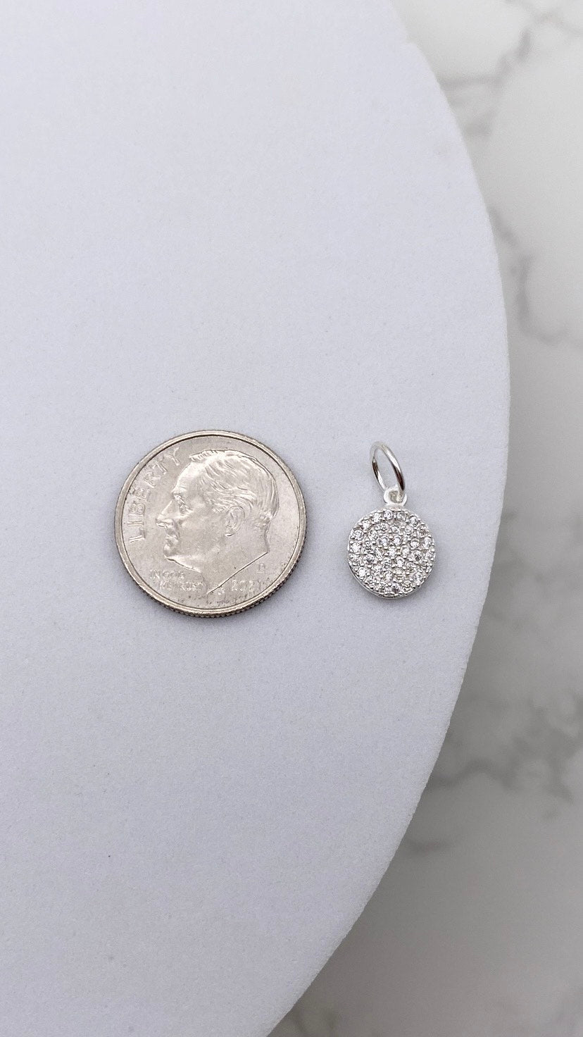 Round CZ Sterling Silver Charm