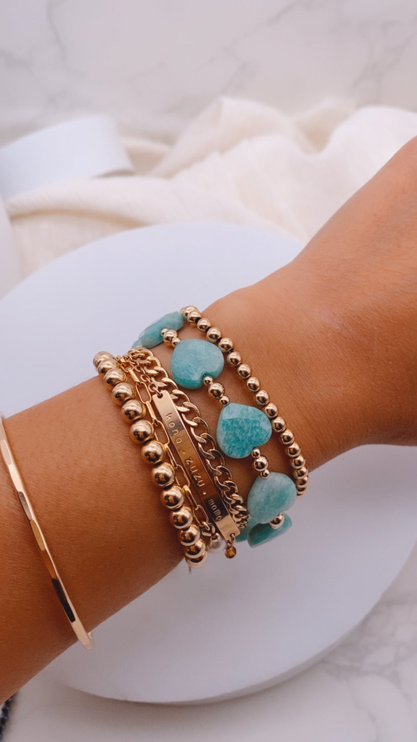 Amazonite Heart Beaded Bracelet - Gold Filled