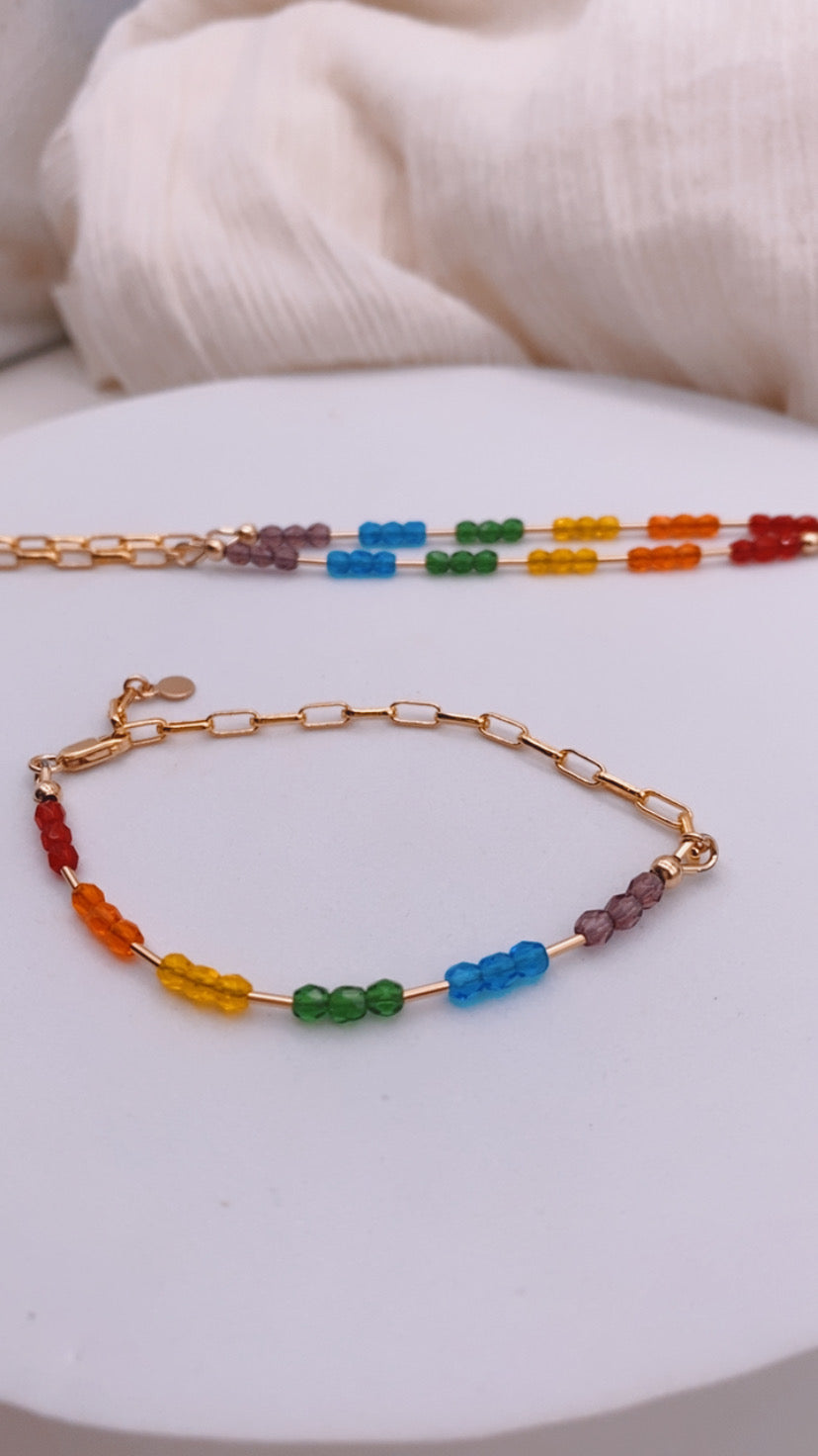 Rainbow with oval paperclip bracelet