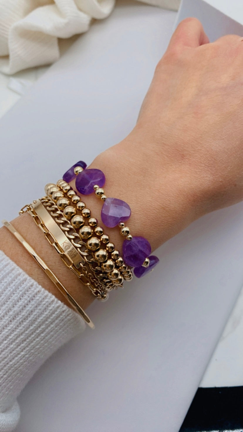 Amethyst Heart Beaded Bracelet - Gold Filled