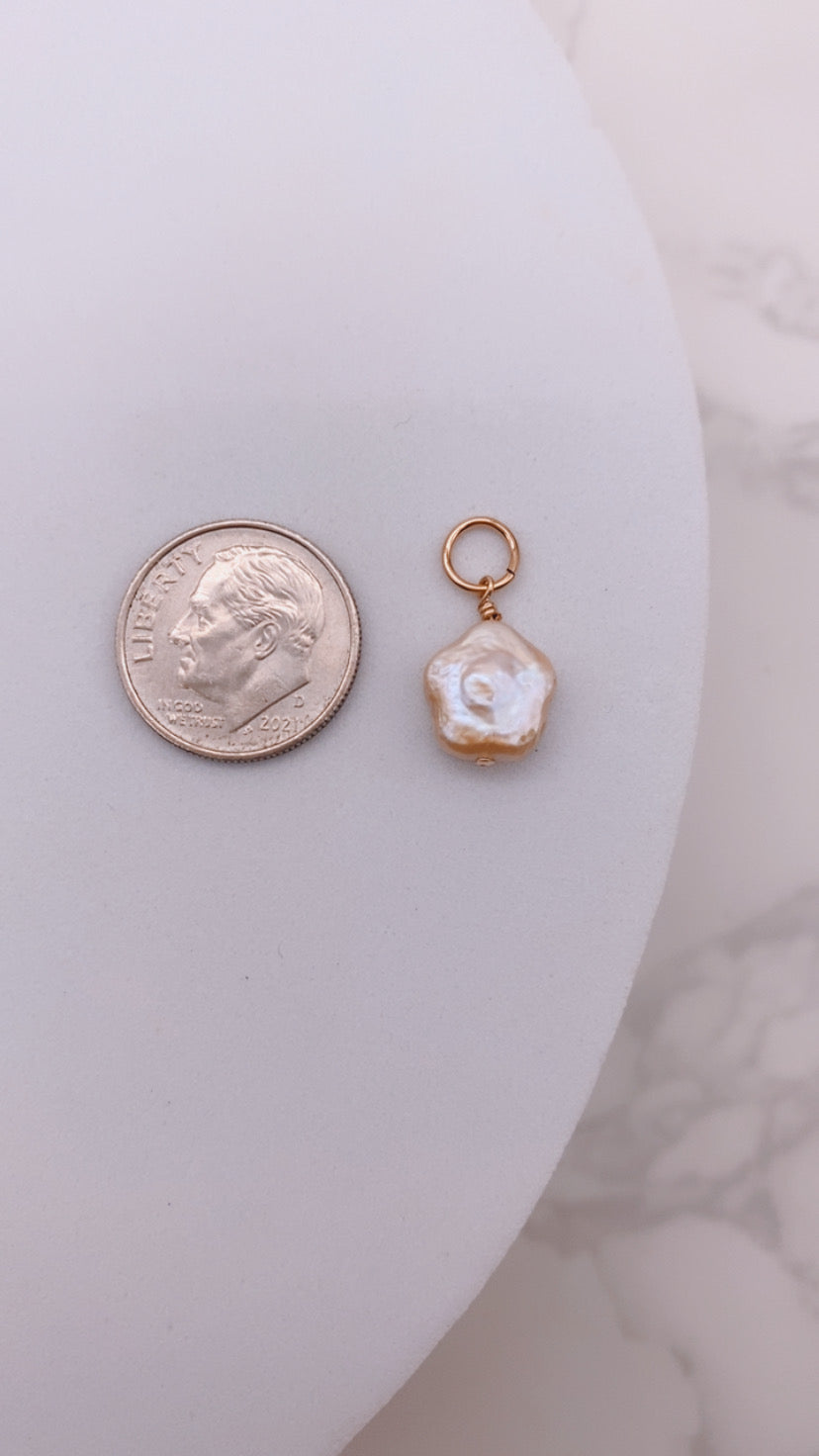 Pink Flower Mother of Pearl Charm- Gold Filled