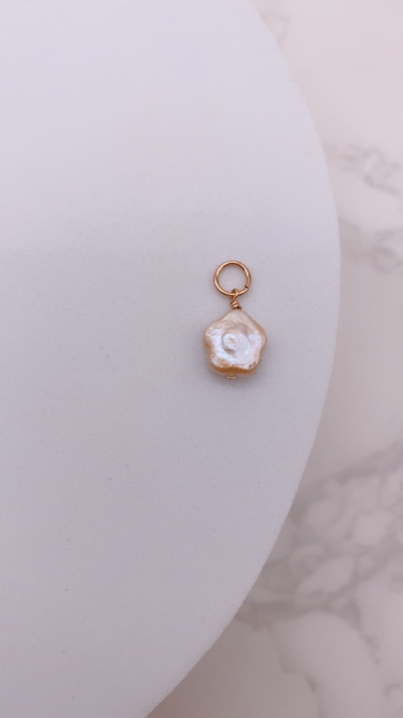 Pink Flower Mother of Pearl Charm- Gold Filled