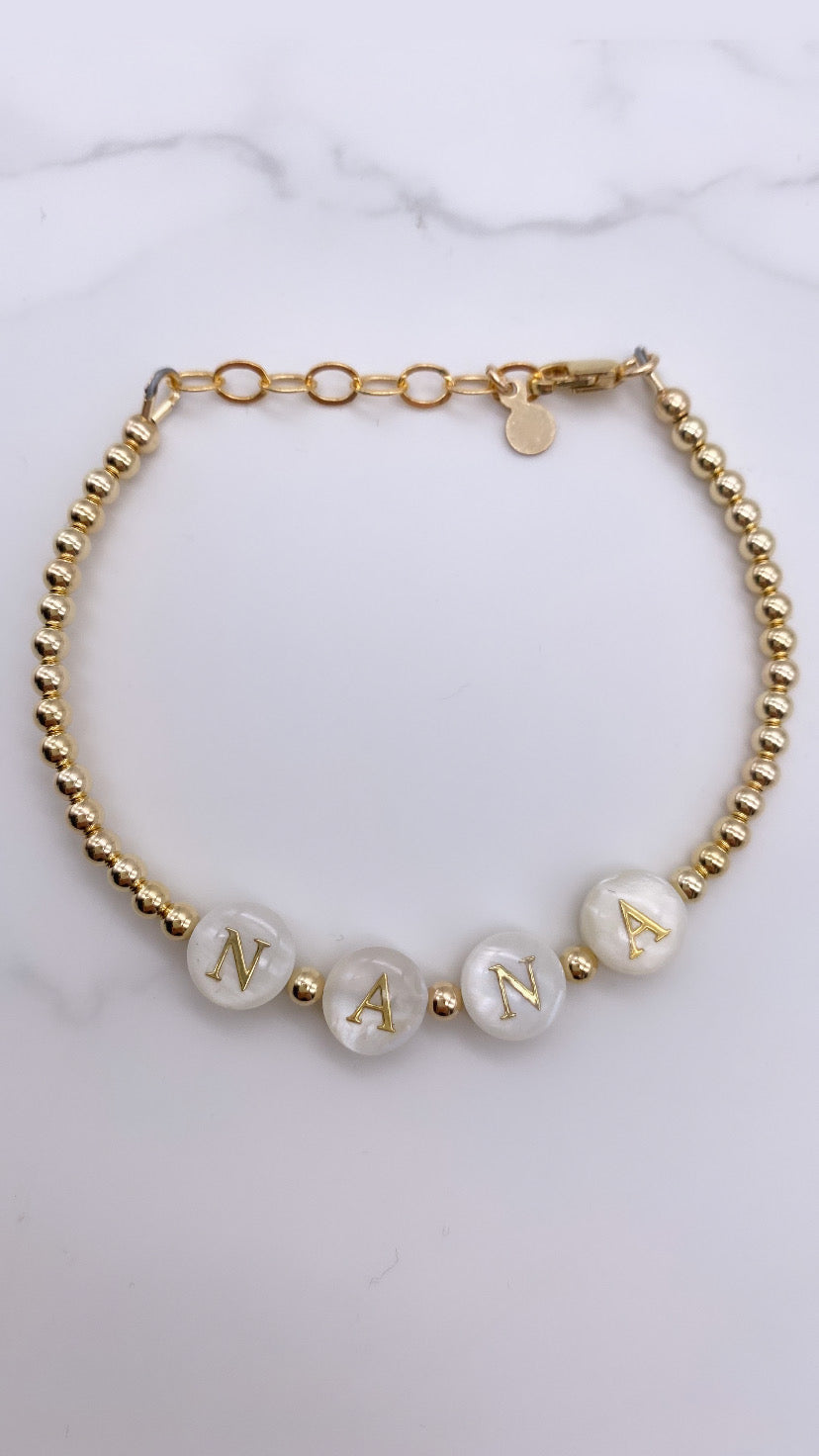 MAMA/NANA Mother of Pearl Bracelet - Gold Filled