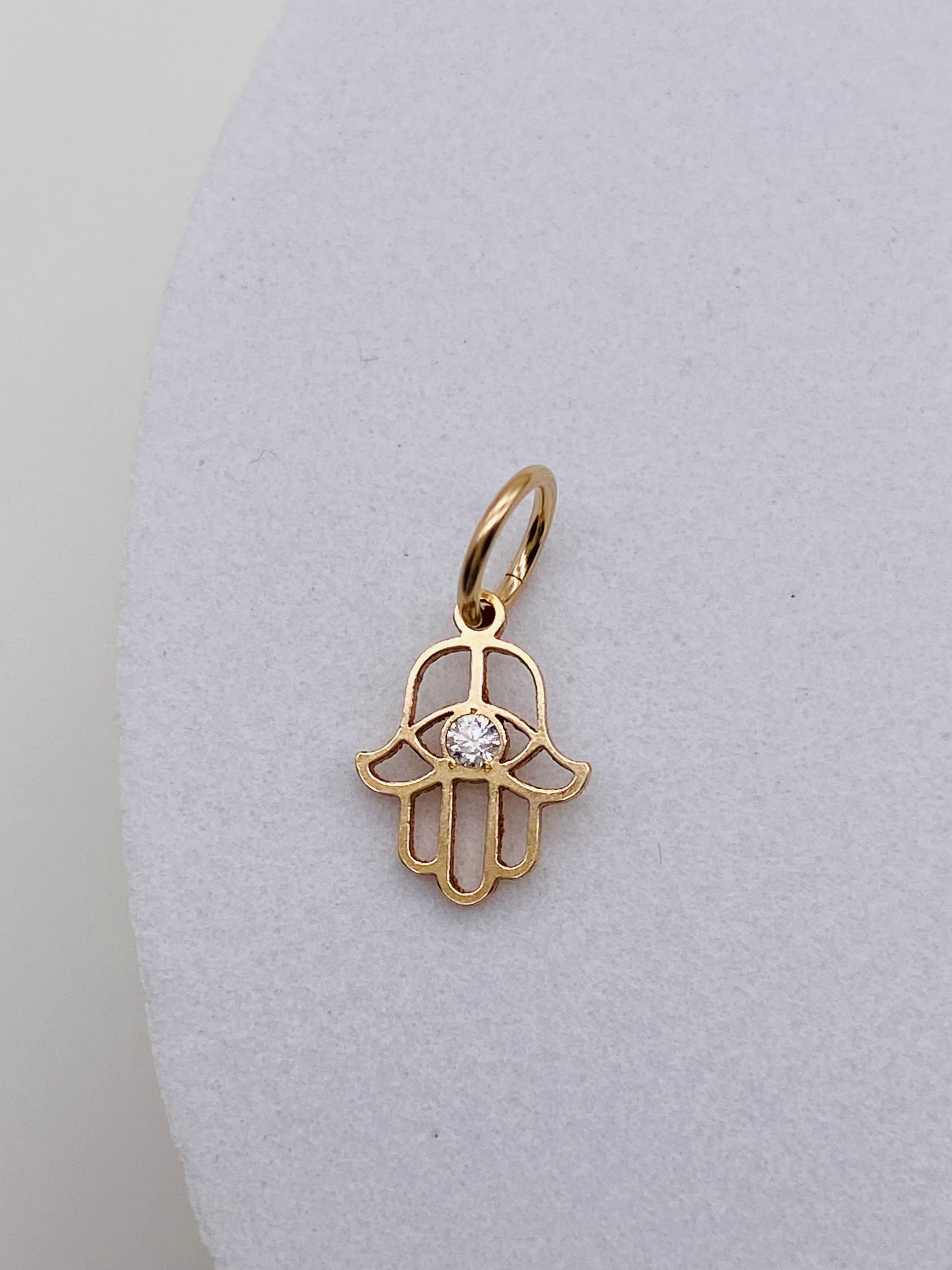 Hamsa Hand Charm with Cubic Zirconia