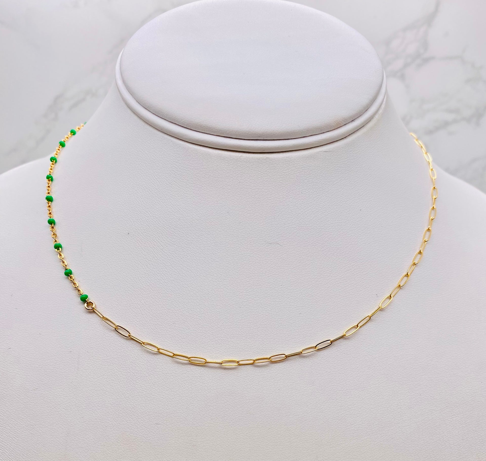 Green Enamel mix Dainty paperclip Necklace