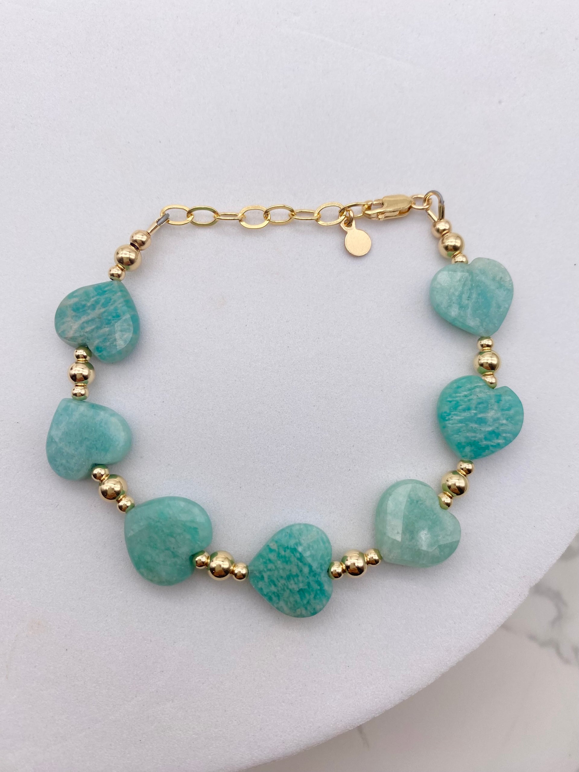 Amazonite Heart Beaded Bracelet - Gold Filled