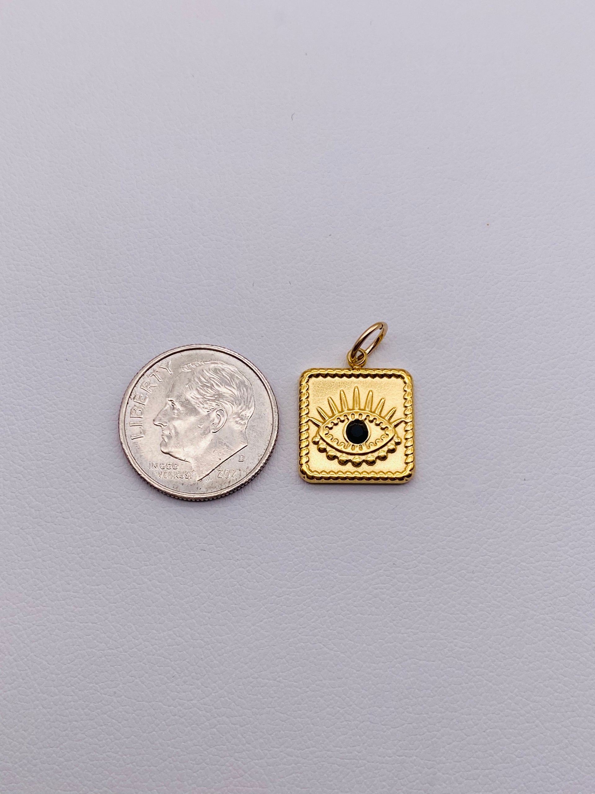 SQUARE EVIL EYE BLACK CRYSTAL CHARM