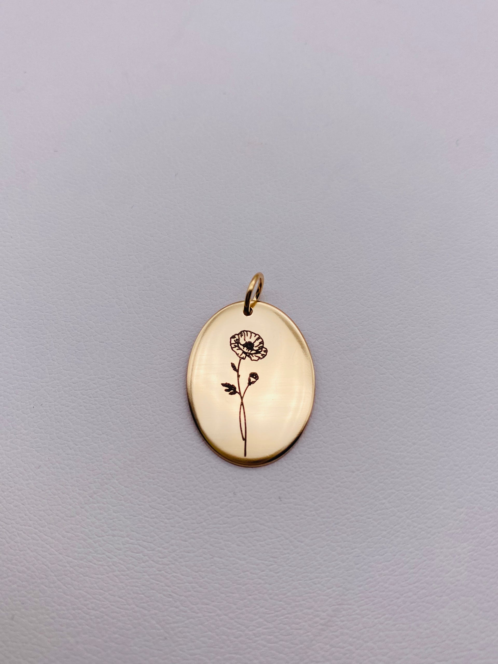 Birth Flower Big Oval Pendant/Charm - Gold Filled