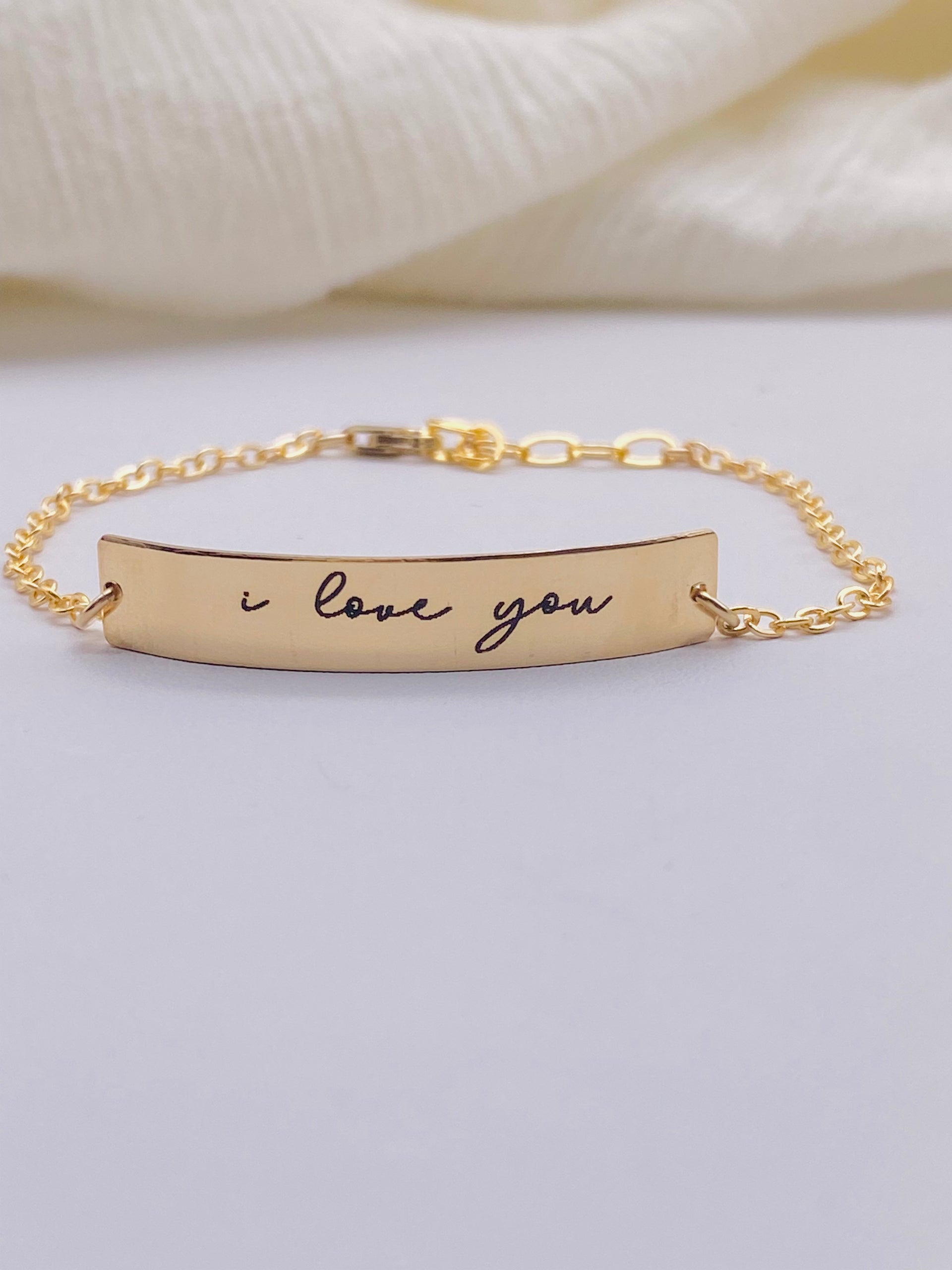 Thick Bar Bracelet - LASER ENGRAVED - Gold Filled