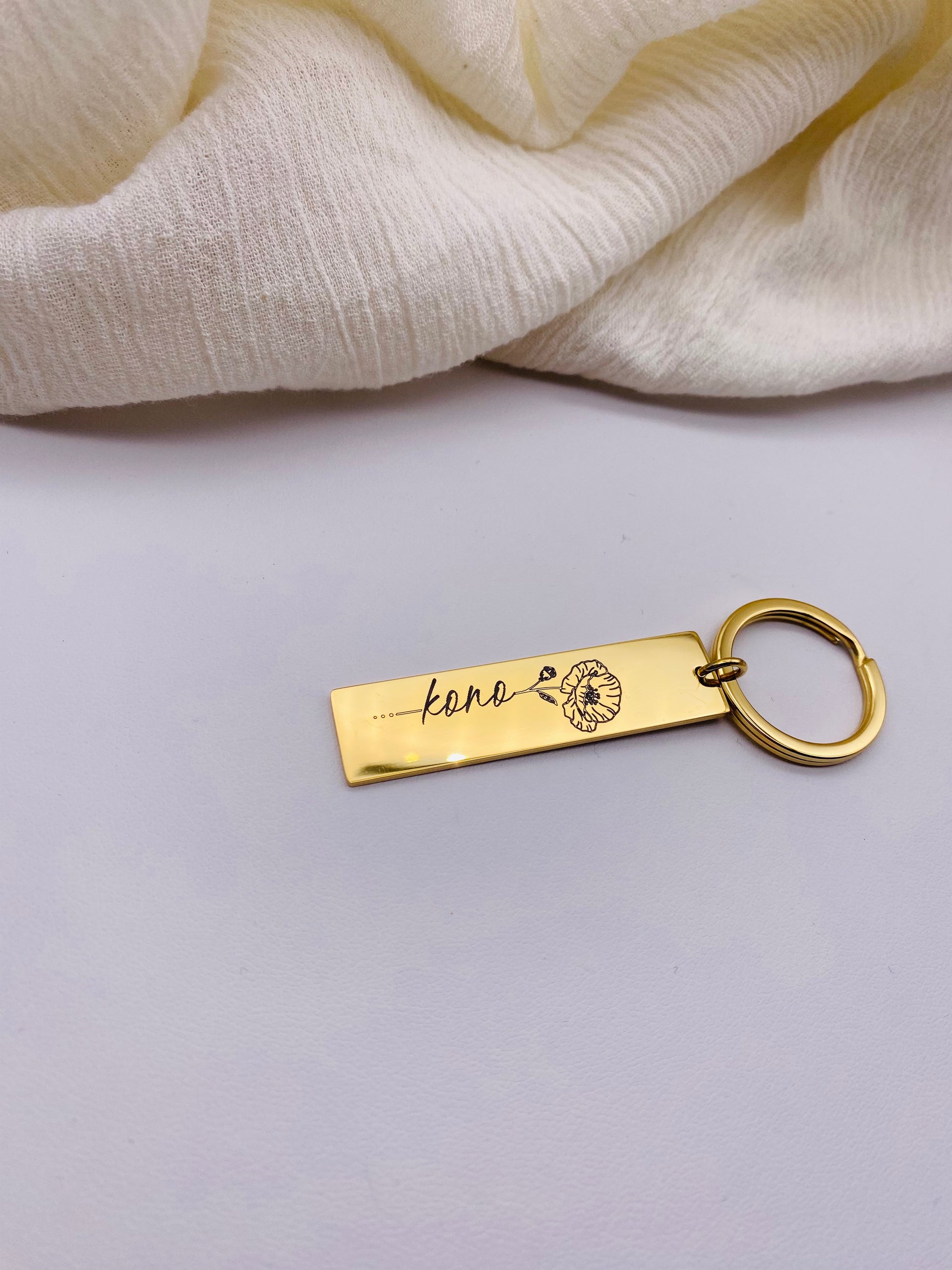 Birth Flower with Custom Name Keychain