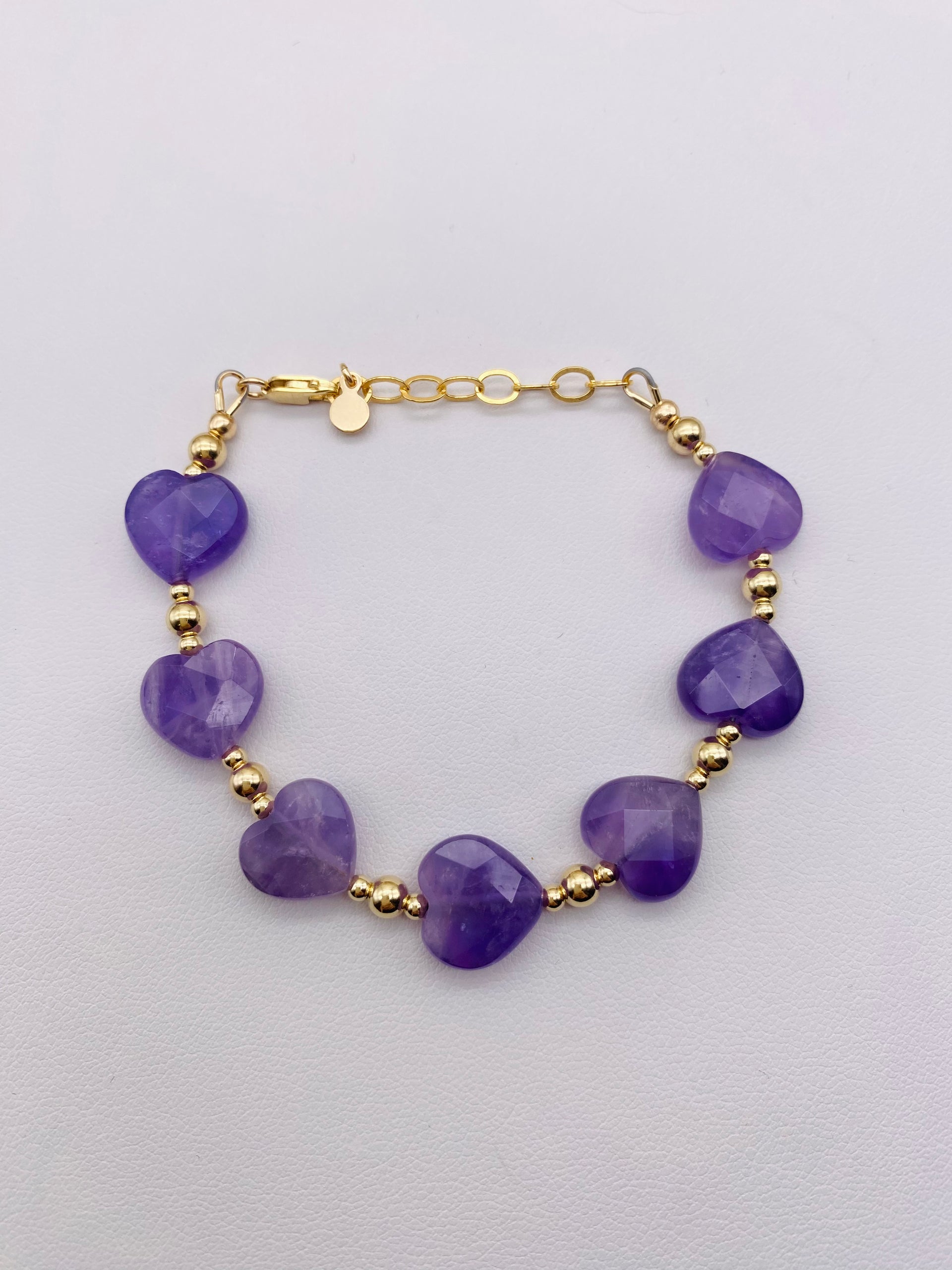 Amethyst Heart Beaded Bracelet - Gold Filled