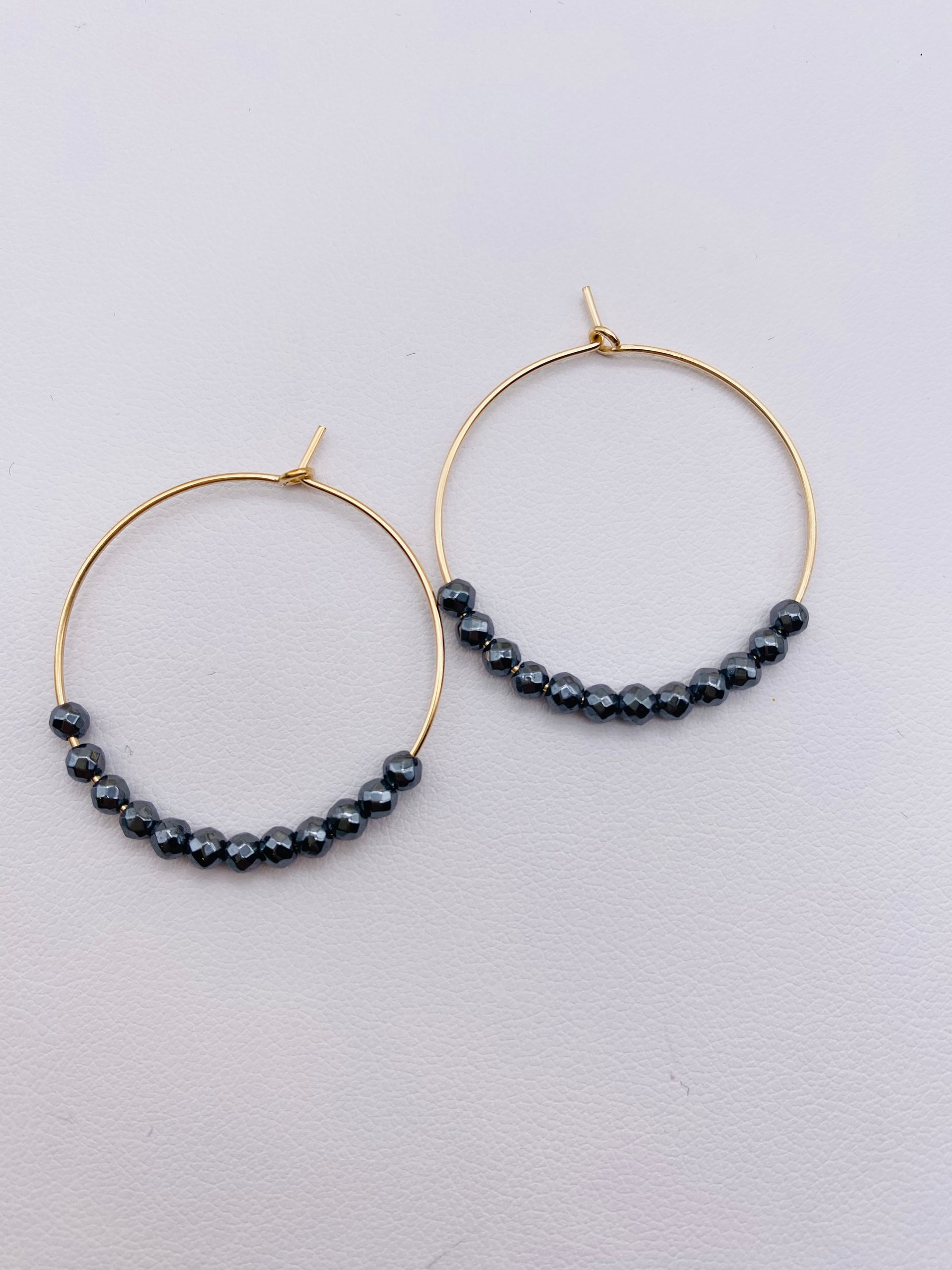 30MM Hematite Beaded Hoops - Earring