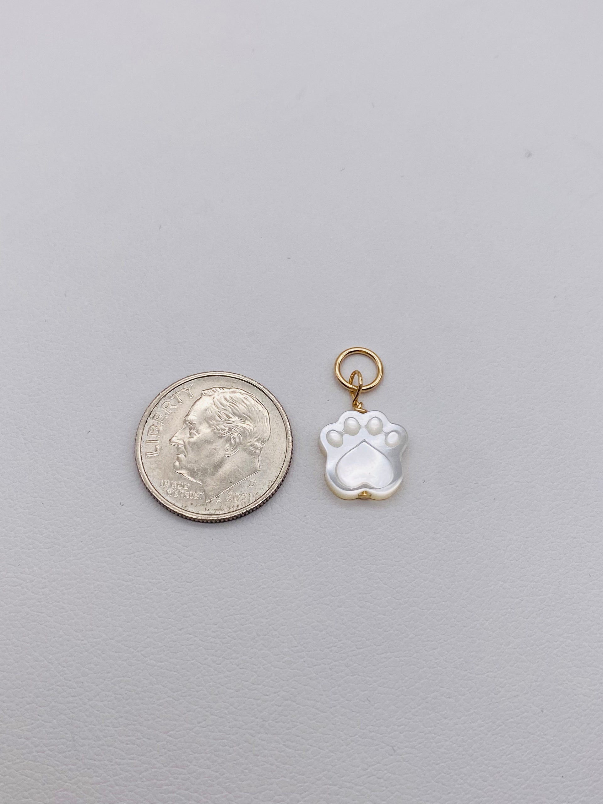 Paw Print Mother of Pearl Charm - Gold Filled