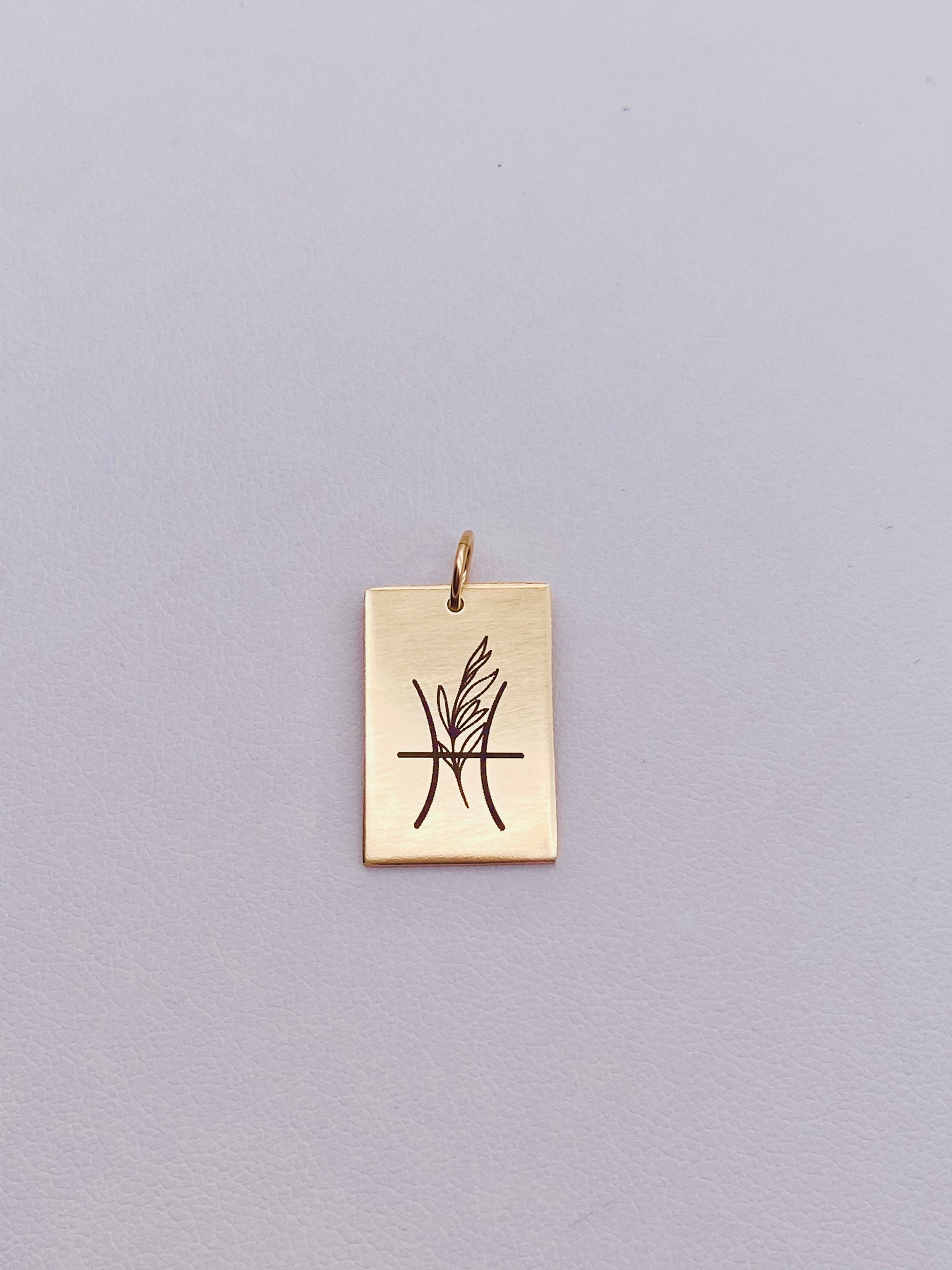 Zodiac Sign w/ leaf Rectangle Charm - Gold Filled