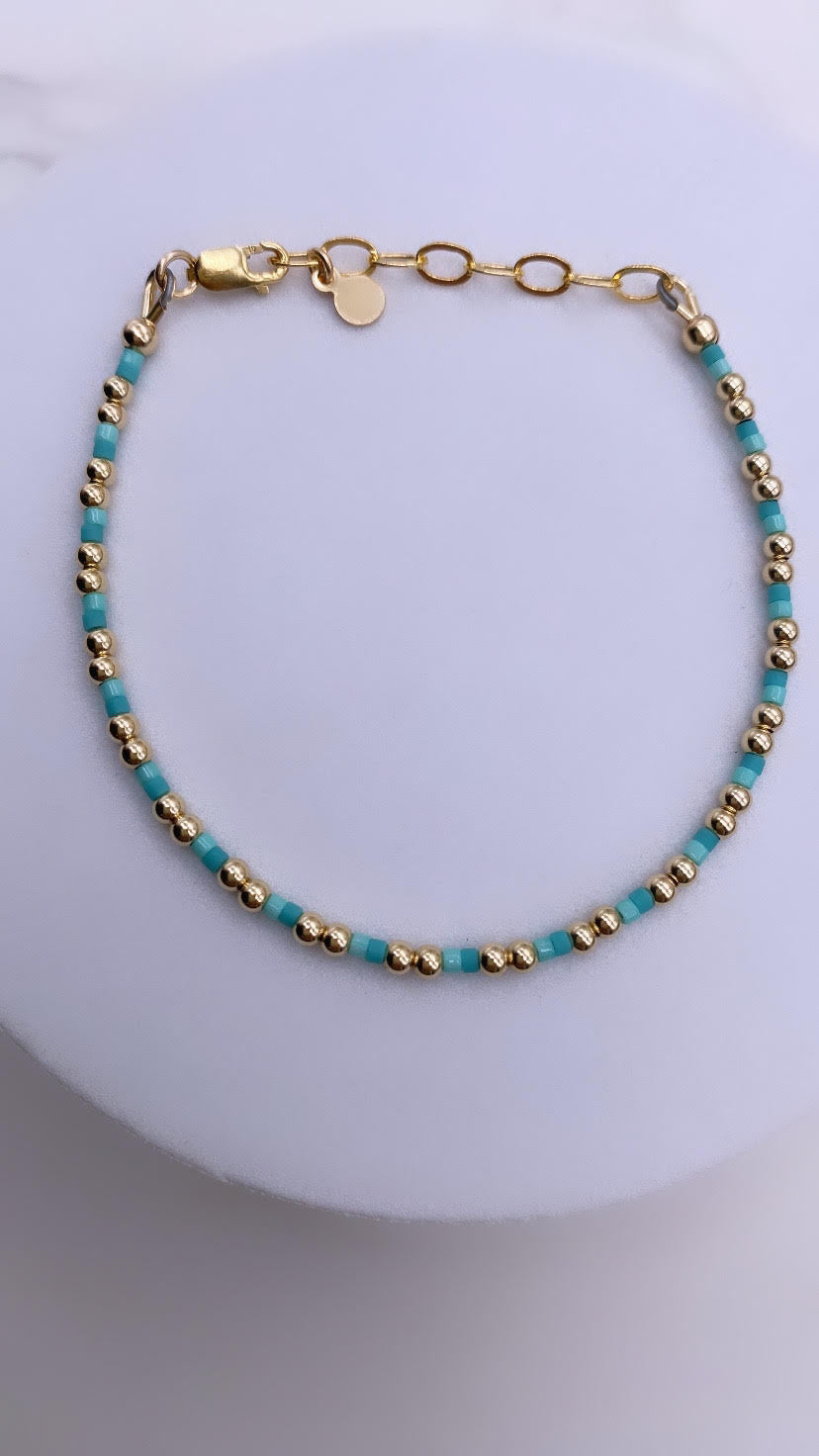 Blue 2 tone Miyuki Bead Bracelet - Gold Filled