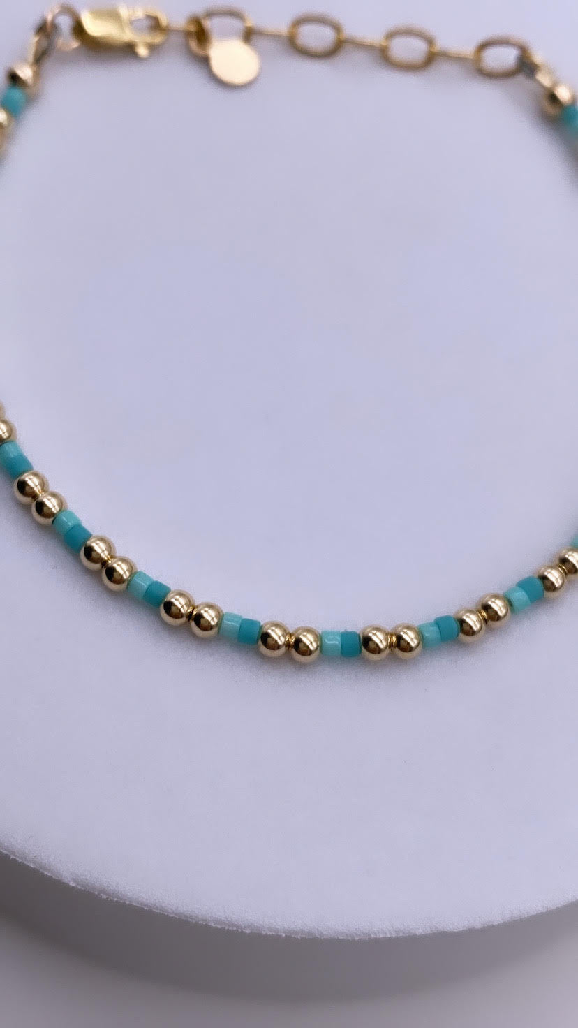 Blue 2 tone Miyuki Bead Bracelet - Gold Filled