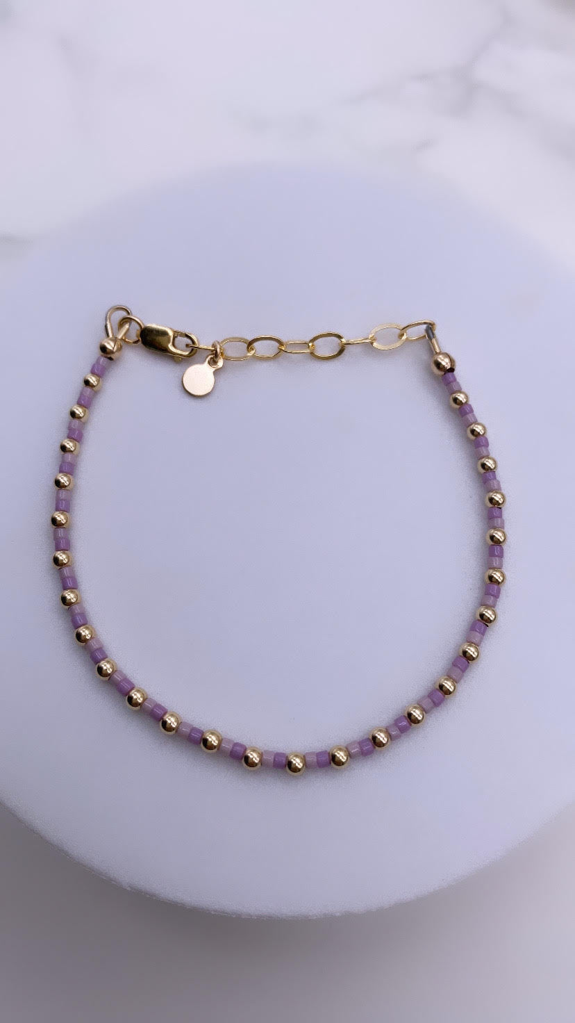 Purple 2 tone Miyuki Beaded Bracelet - Gold Filled