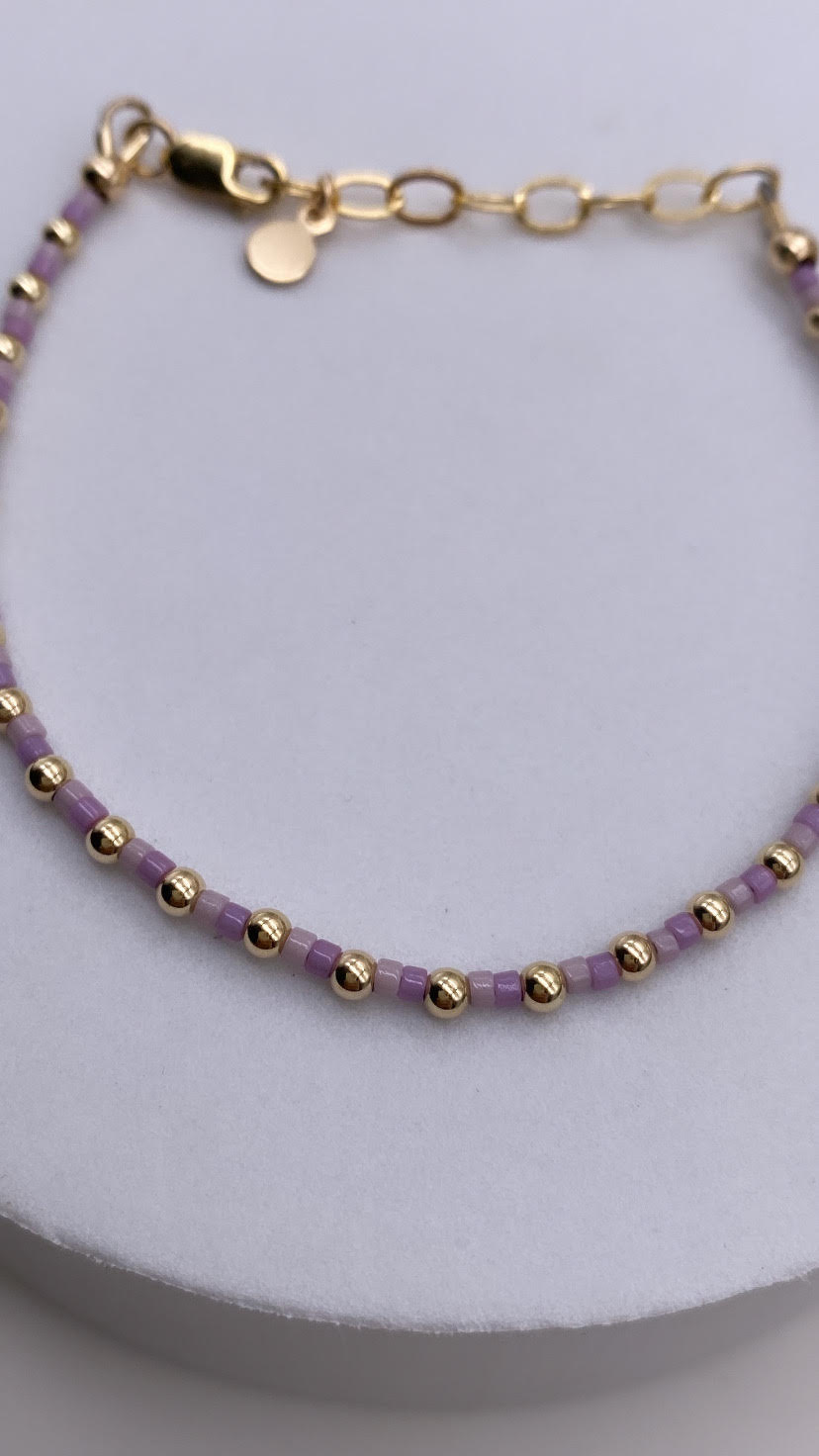 Purple 2 tone Miyuki Beaded Bracelet - Gold Filled