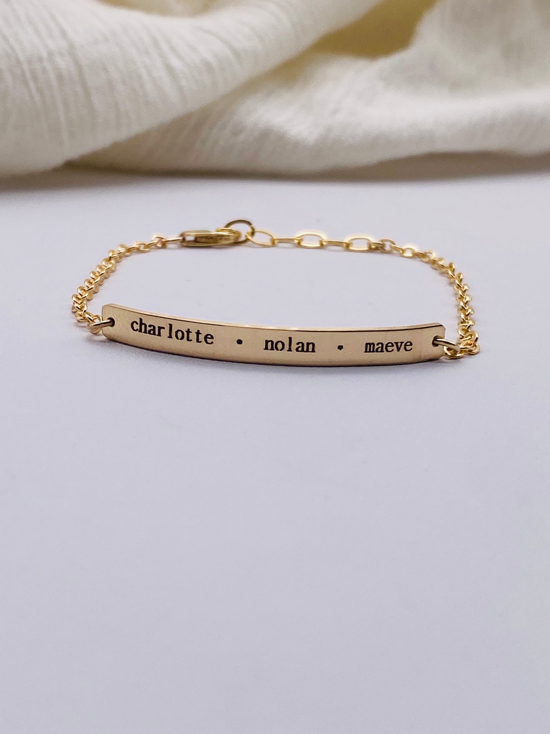 Thin Bar Bracelet - Customize - LASER ENGRAVED- Gold Filled