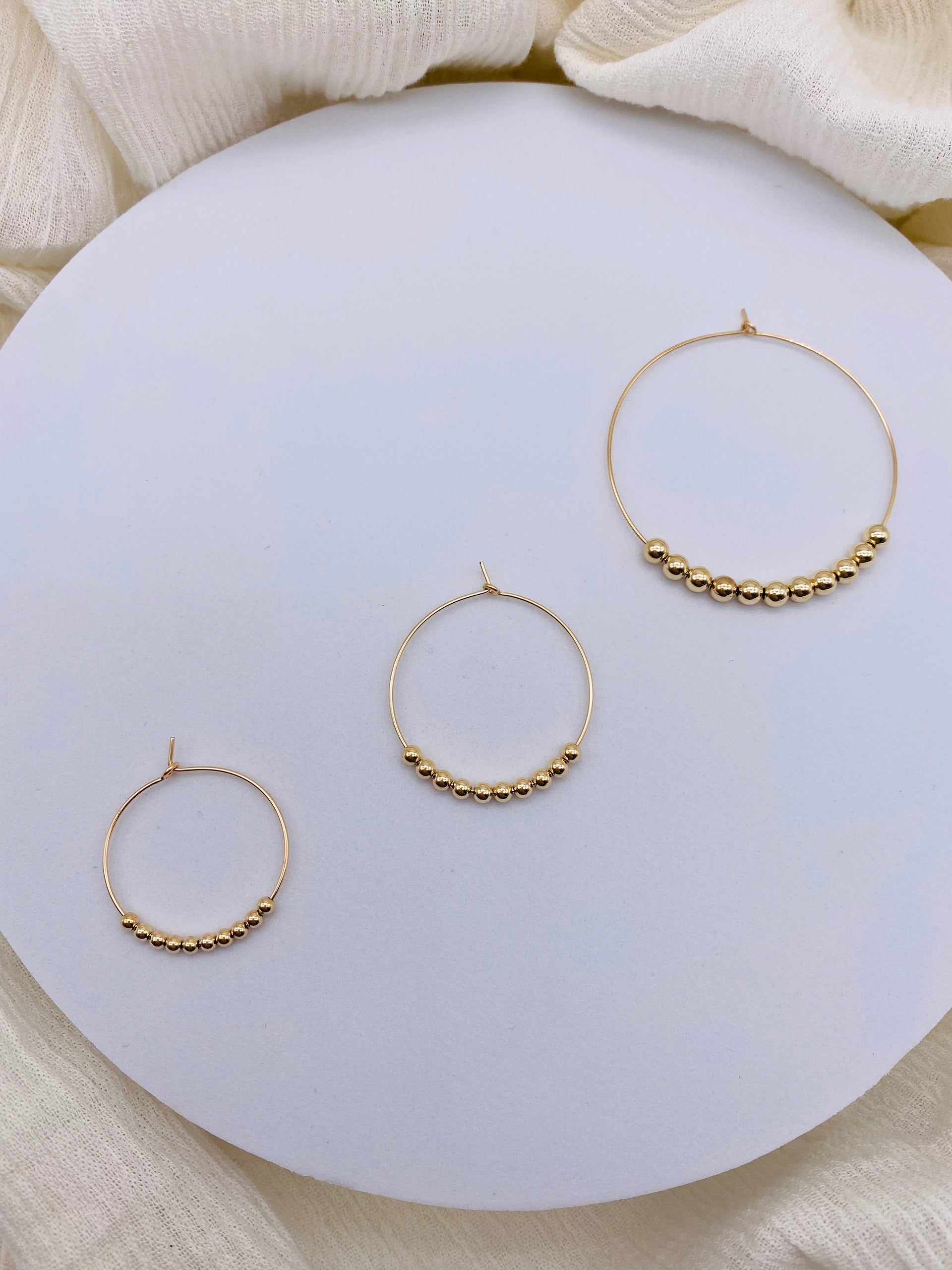 Gold Beaded Hoops - 3 Sizes of