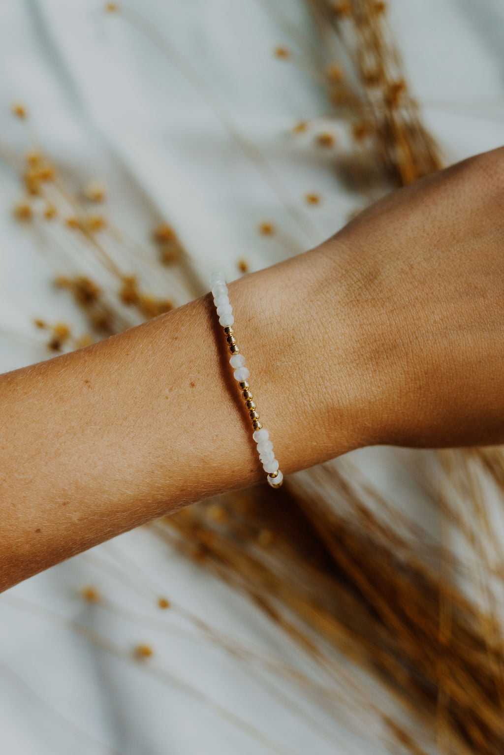 White Moonstone Gold Filled Bracelet