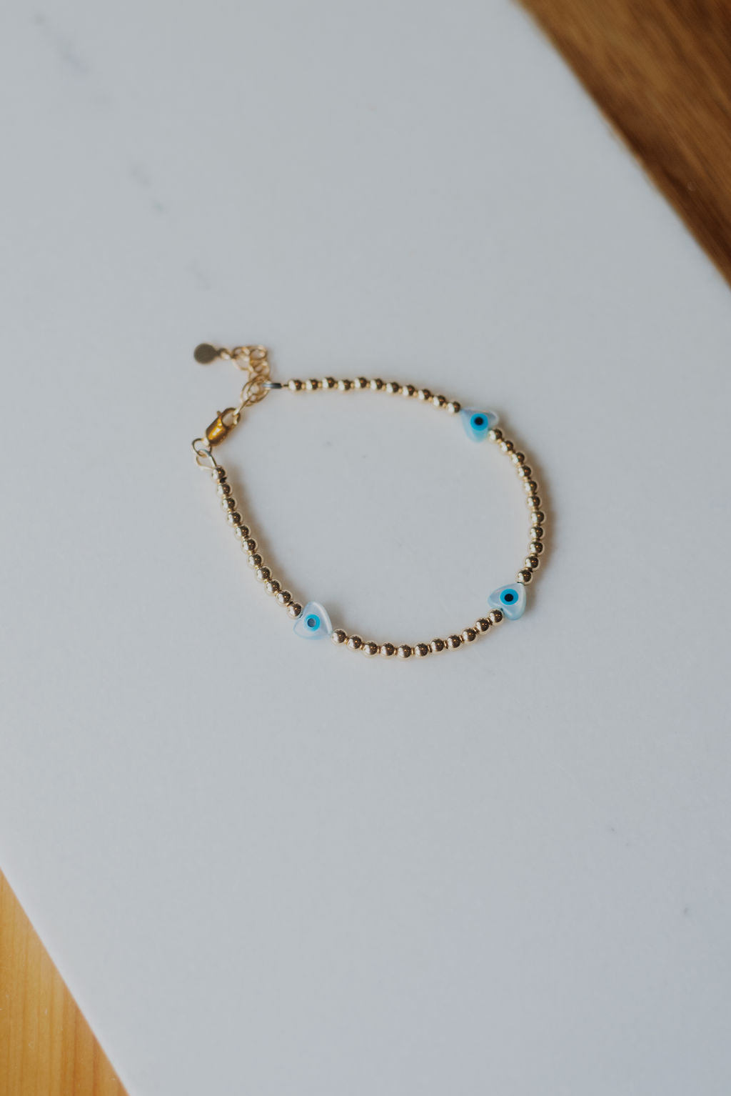 Blue Heart Gold Beaded Bracelet