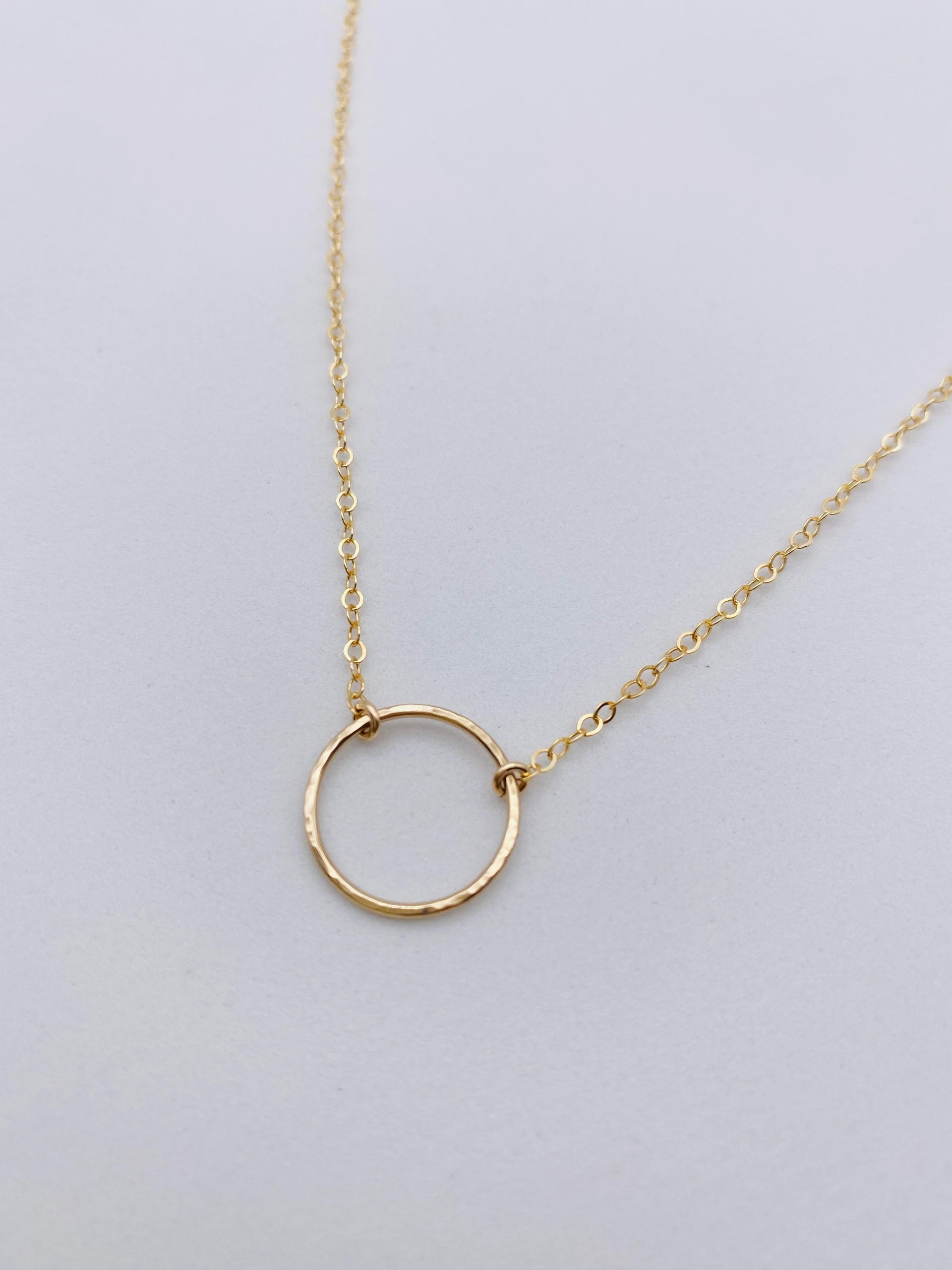 Simple Circle Hammered Pendant - Gold Filled Necklace