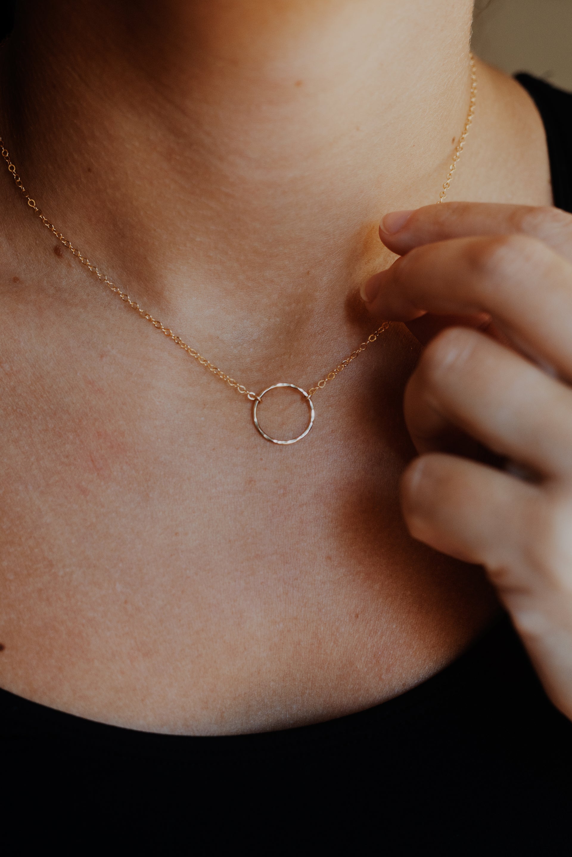 Simple Circle Hammered Pendant - Gold Filled Necklace