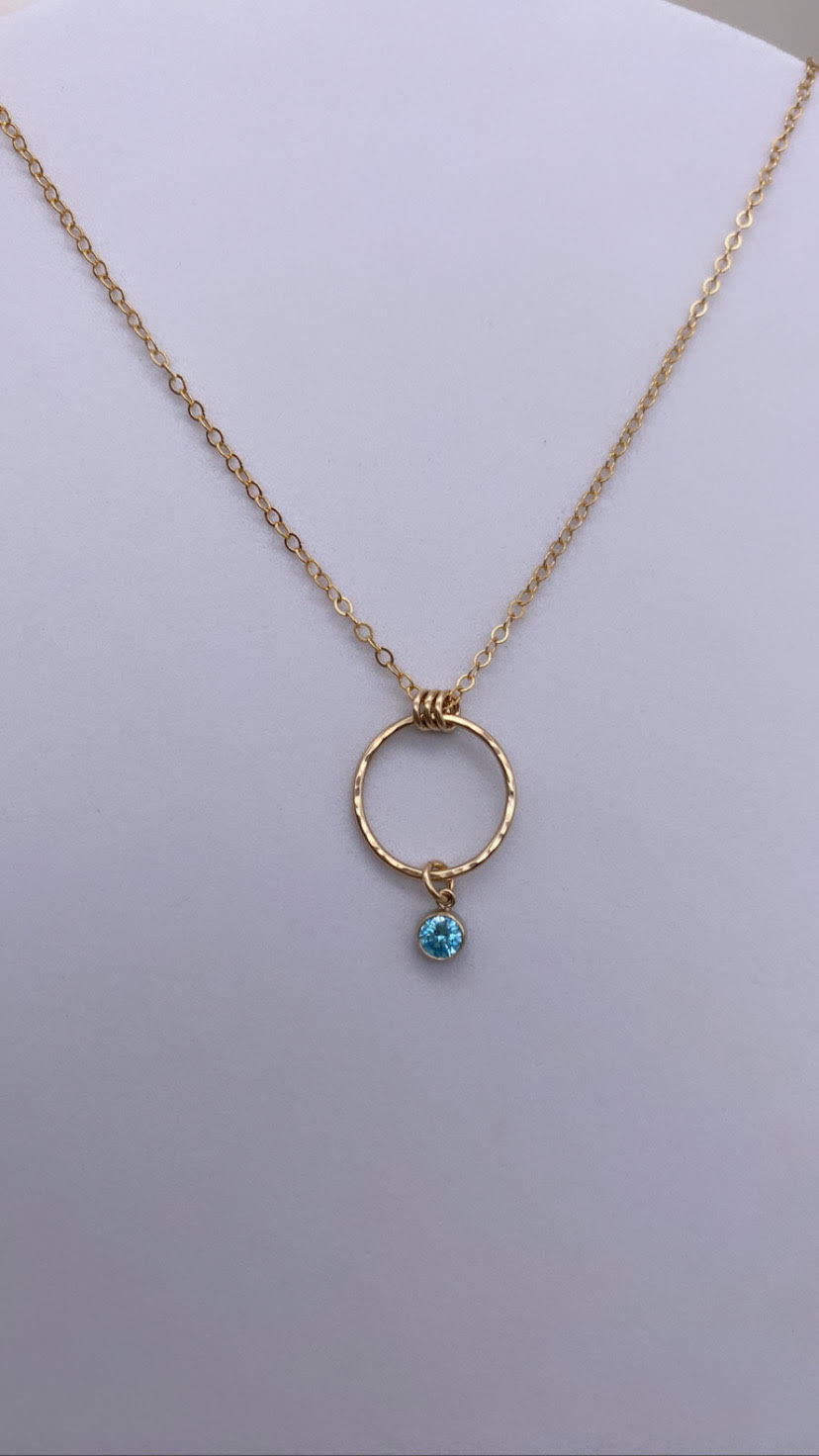 Birthstone Necklace - Eternity Circle Pendant - Cubic Zirconia Bezel Charms